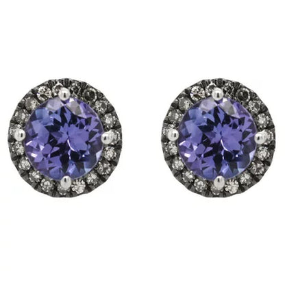 14K White Gold Tanzanite and Diamond Stud Earrings