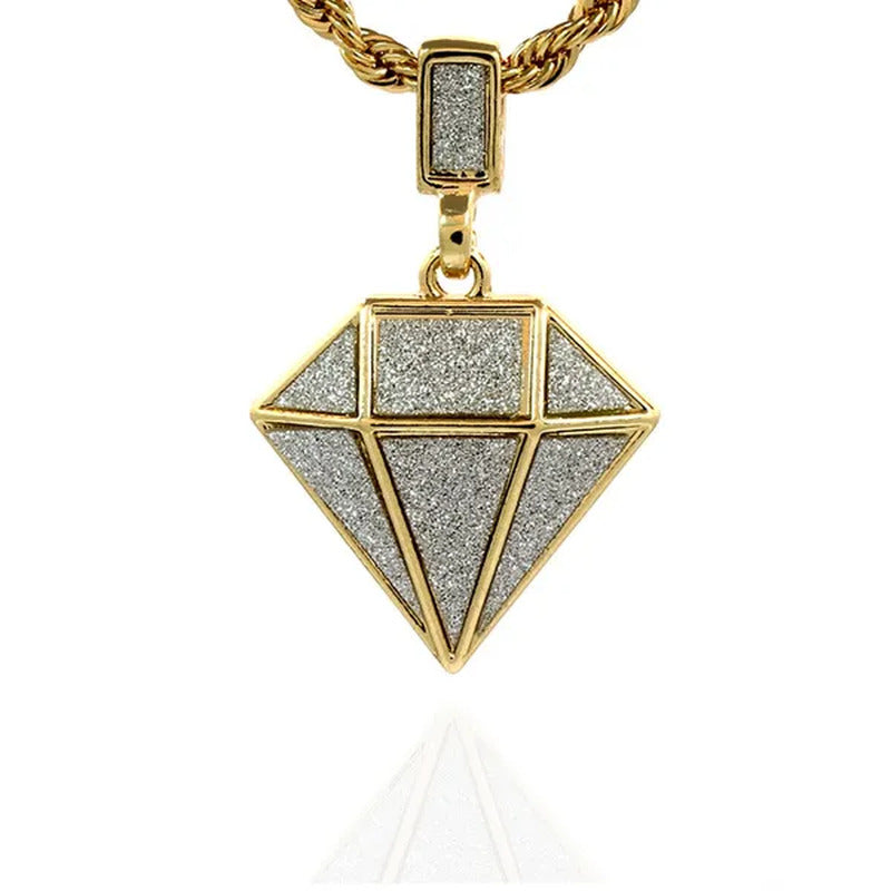 Gold Plated Mini Diamond Shaped Hip-Hop Pendant 24" Rope Chain Necklace