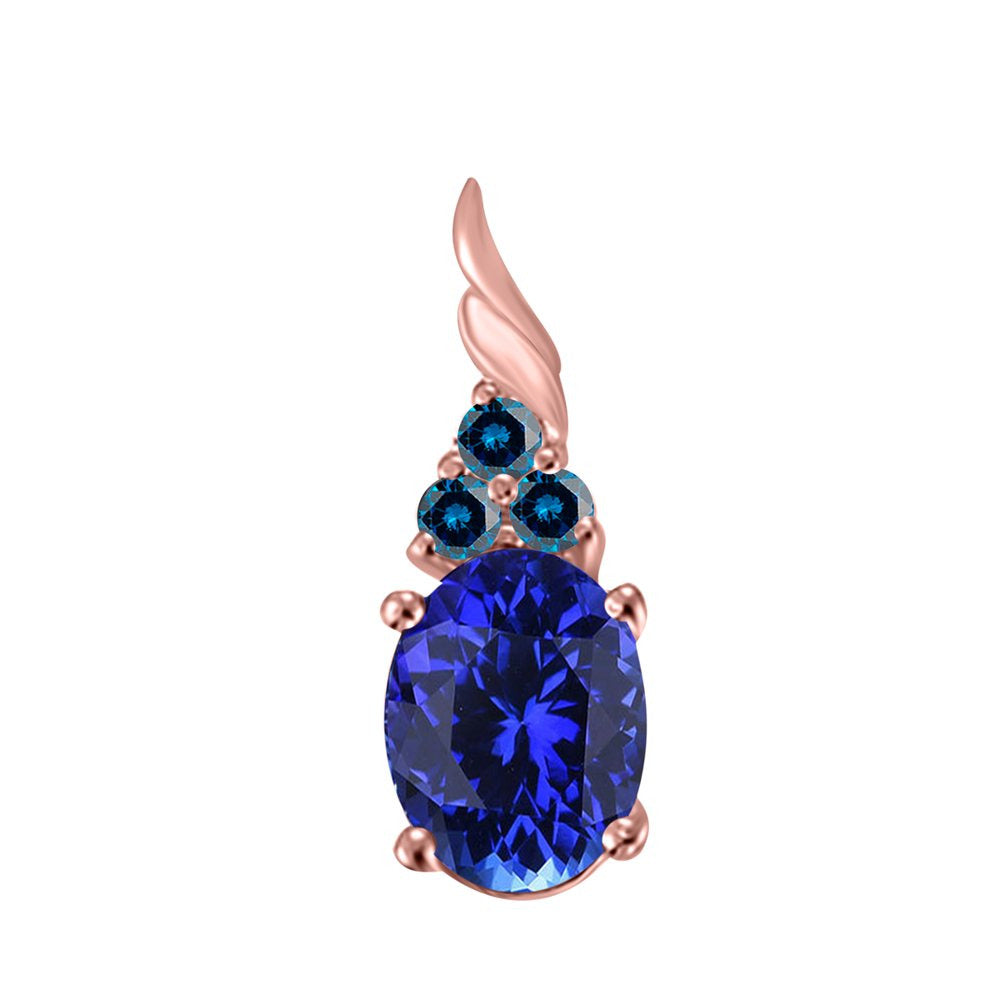 Tanzanite & Blue Diamond Pendant Necklace for Women | 14K Rose, White & Yellow G