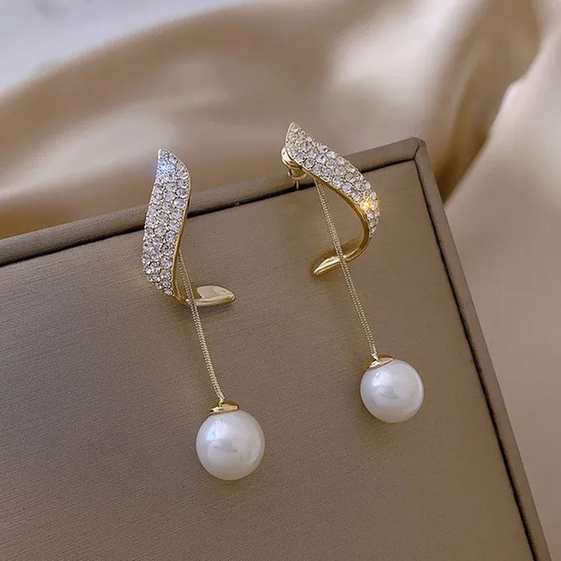 New Trend Elegant Pearl Tassel Long Crystal Earrings for Women Fashion Dangle Ea