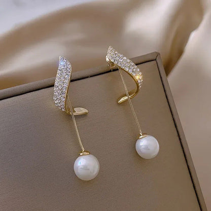 New Trend Elegant Pearl Tassel Long Crystal Earrings for Women Fashion Dangle Ea