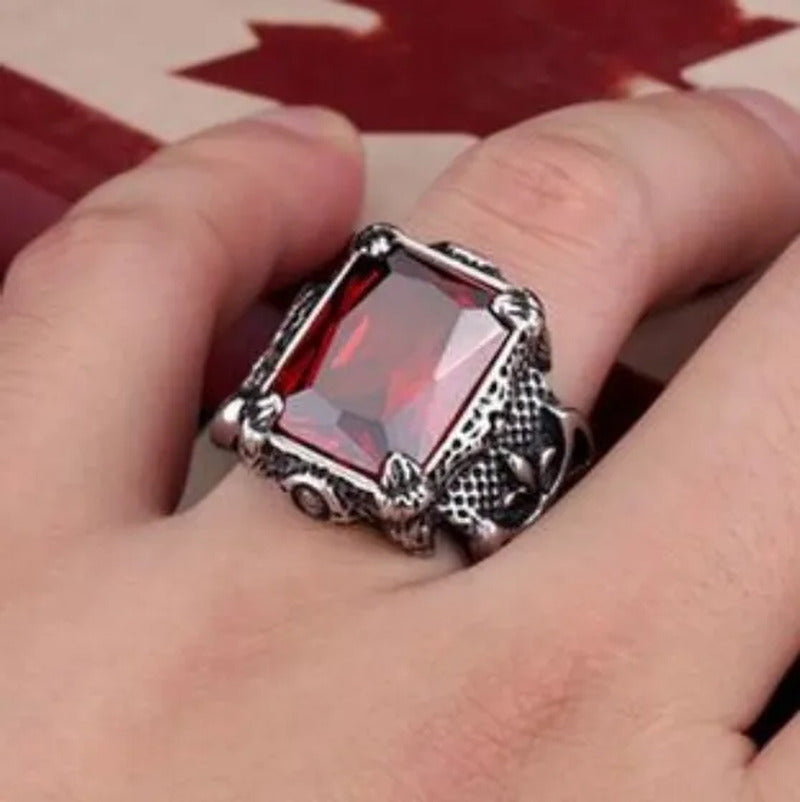 European Fashion Men'S Retro Style Big Gemstone Rings Elegant Ruby Finger Ring f