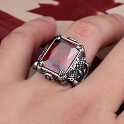 European Fashion Men'S Retro Style Big Gemstone Rings Elegant Ruby Finger Ring f