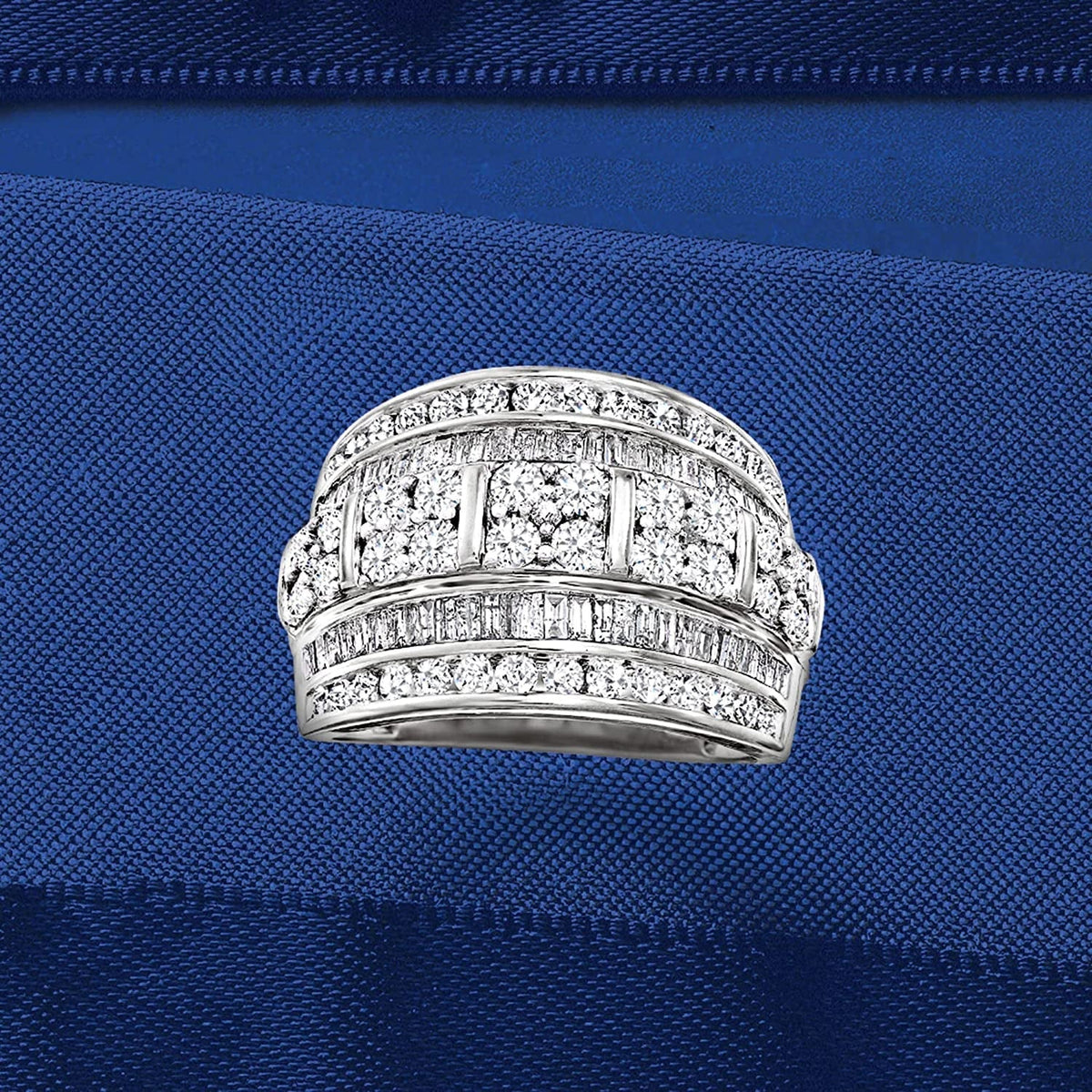 2.00 Ct. T.W. Baguette and round Diamond Multi-Row Ring in Sterling Silver
