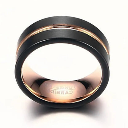 Mens Jewelry Black Rose Gold Elegant Brushed Tungsten Carbide Steel Classics Rin