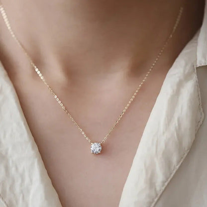 925 Sterling Silver Necklace with 14K Gold Plated Four Prongs Single Diamond Sup