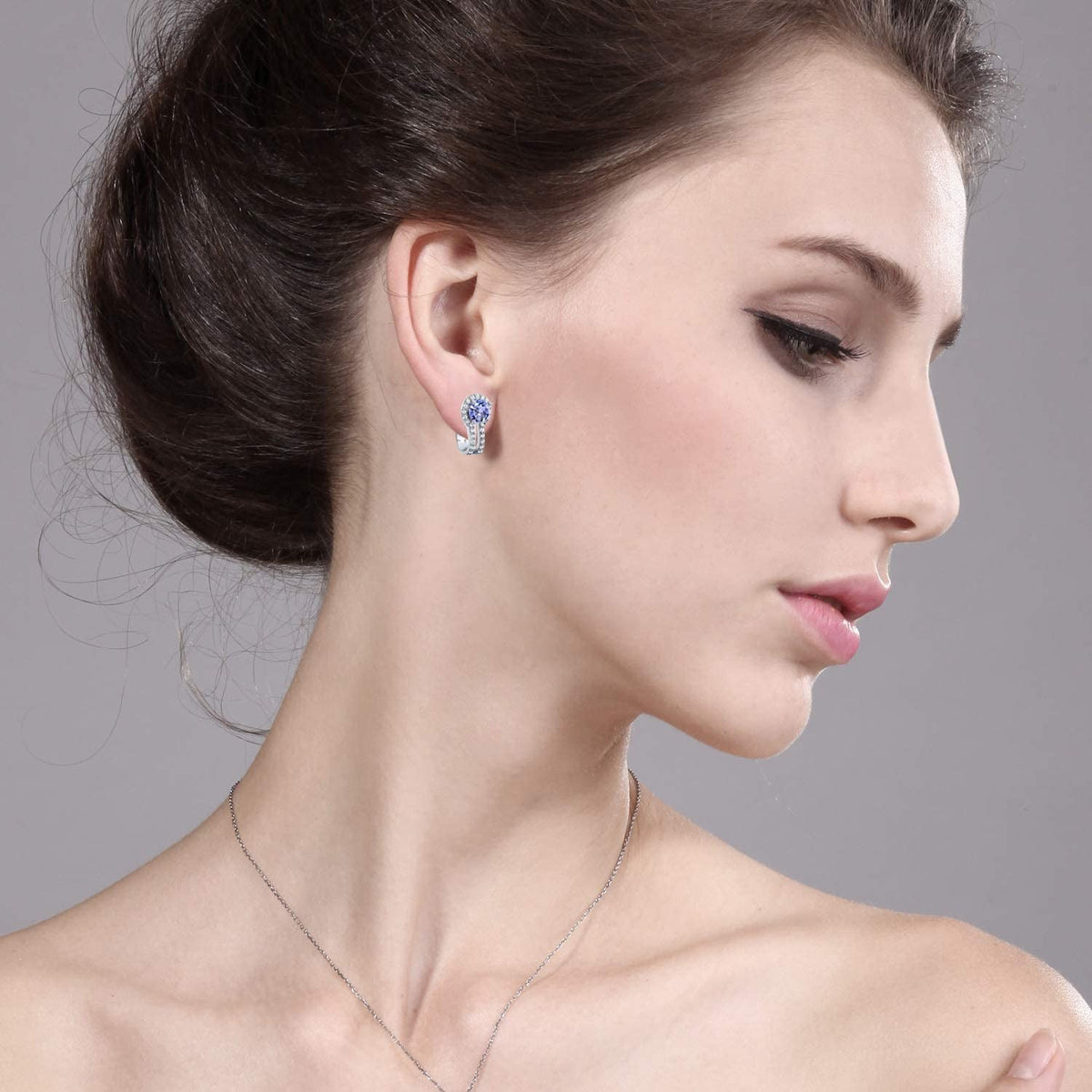 925 Sterling Silver Blue Tanzanite and White Created Sapphire Earrings for Women