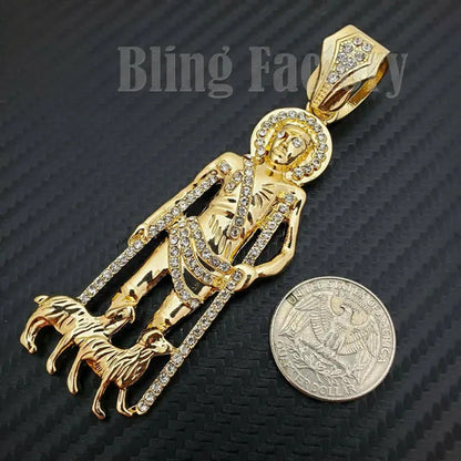 Gold/Silver Plated Hip Hop Iced Lab Diamond San Lazaro Large Bling Charm Pendant