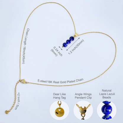 Real Lapis Lazuli Necklace,Gold Necklace for Women, Angel Wing Pendant and Delic