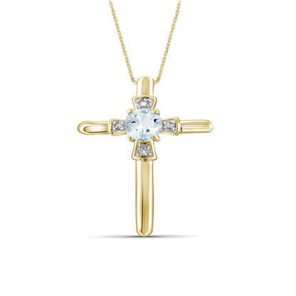 1/4 Carat T.G.W. Aquamarine and Accent White Diamond 14K Gold over Silver Cross