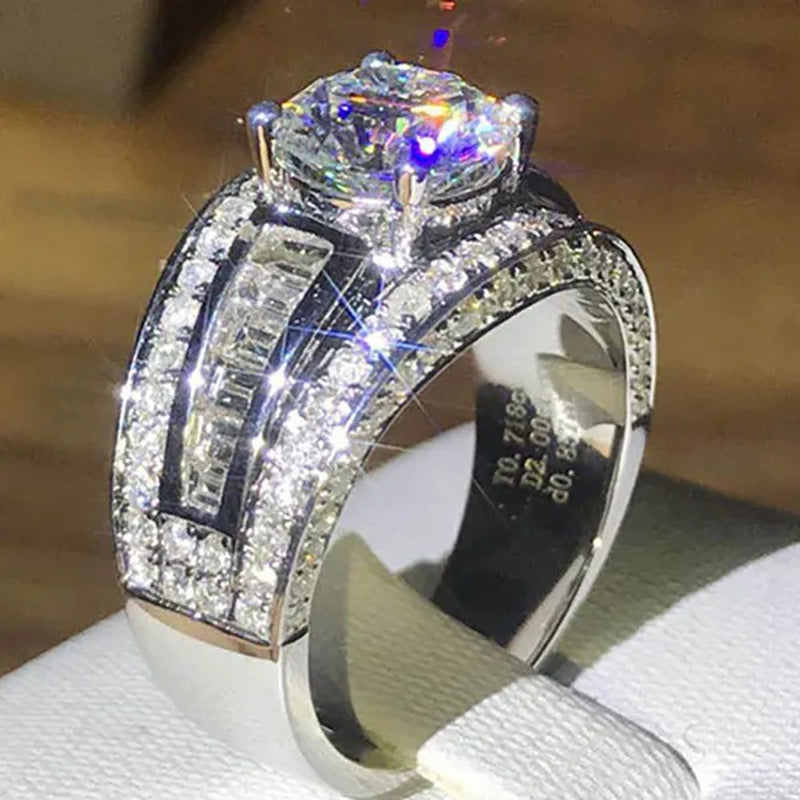 High Quality Bridal Wedding Band 925 Sterling Silver 4 Prong Setting Diamond Sid