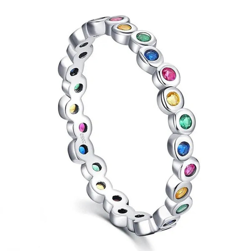 Dainty Fashion Colorfuls Gemstone Silver Plated Rings for Women Bridal Wedding T