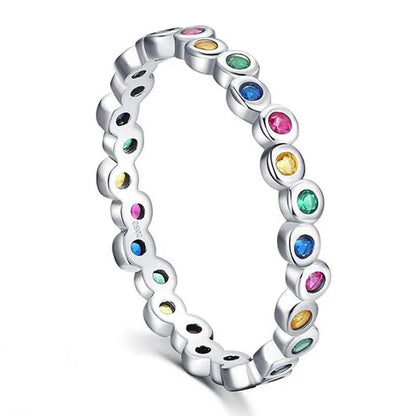 Dainty Fashion Colorfuls Gemstone Silver Plated Rings for Women Bridal Wedding T