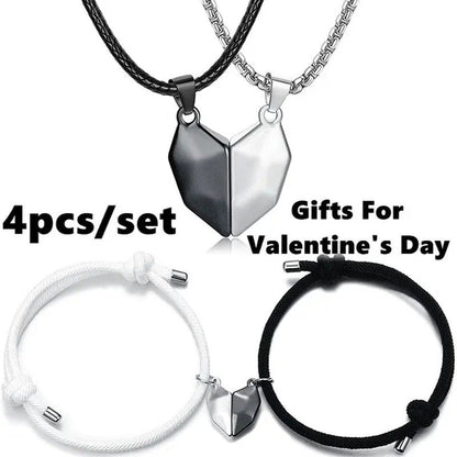 4Pcs/Set Two Souls One Heart Matching Necklaces Bracelets for Couples Creative M