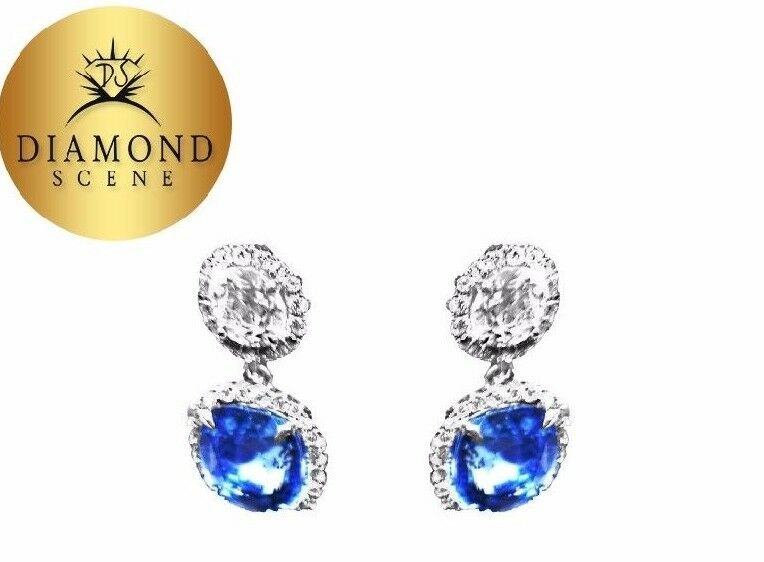 GIA Sapphire cushion drop shape 7.62 ct diamond round brilliant shape 1.68 ct