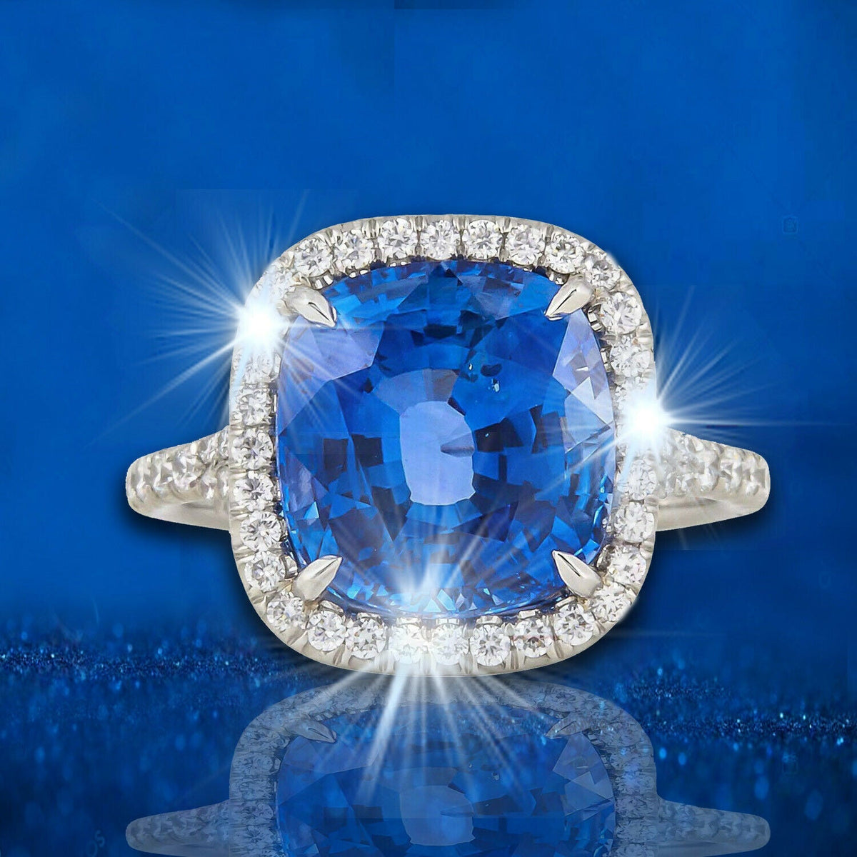 agl certified 6.58 ct sapphire cushion shape ceylon halo .52 ct round diamond