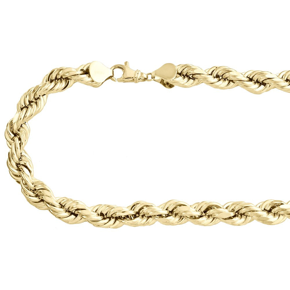 10K Yellow Gold 10Mm Diamond Cut Hollow Rope Link Chain Necklace 28 Inches