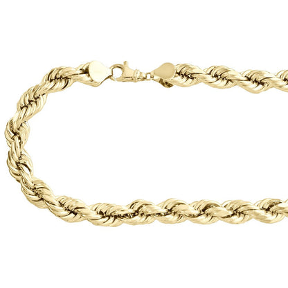 10K Yellow Gold 10Mm Diamond Cut Hollow Rope Link Chain Necklace 28 Inches
