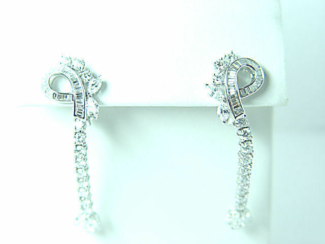 DIAMOND ROUND BRILLIANT BAGUETTE MARQUISE PEAR SHAPE DIAMOND DANGLE DROP EARRING