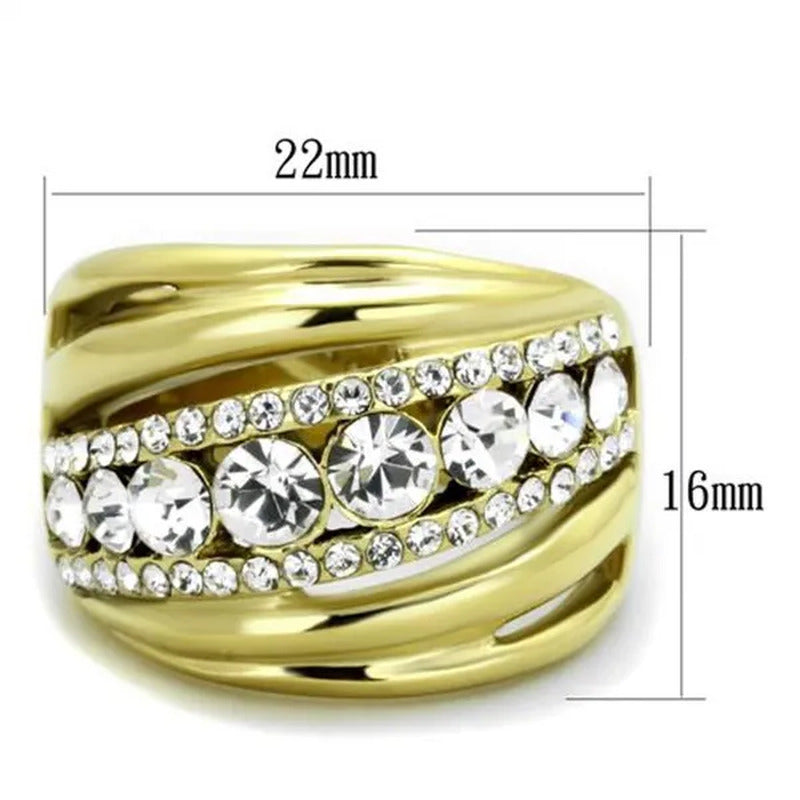 Gold Plated Stainless Steel Top Grade Crystal Anniversary Ring Women'S Size 5-10