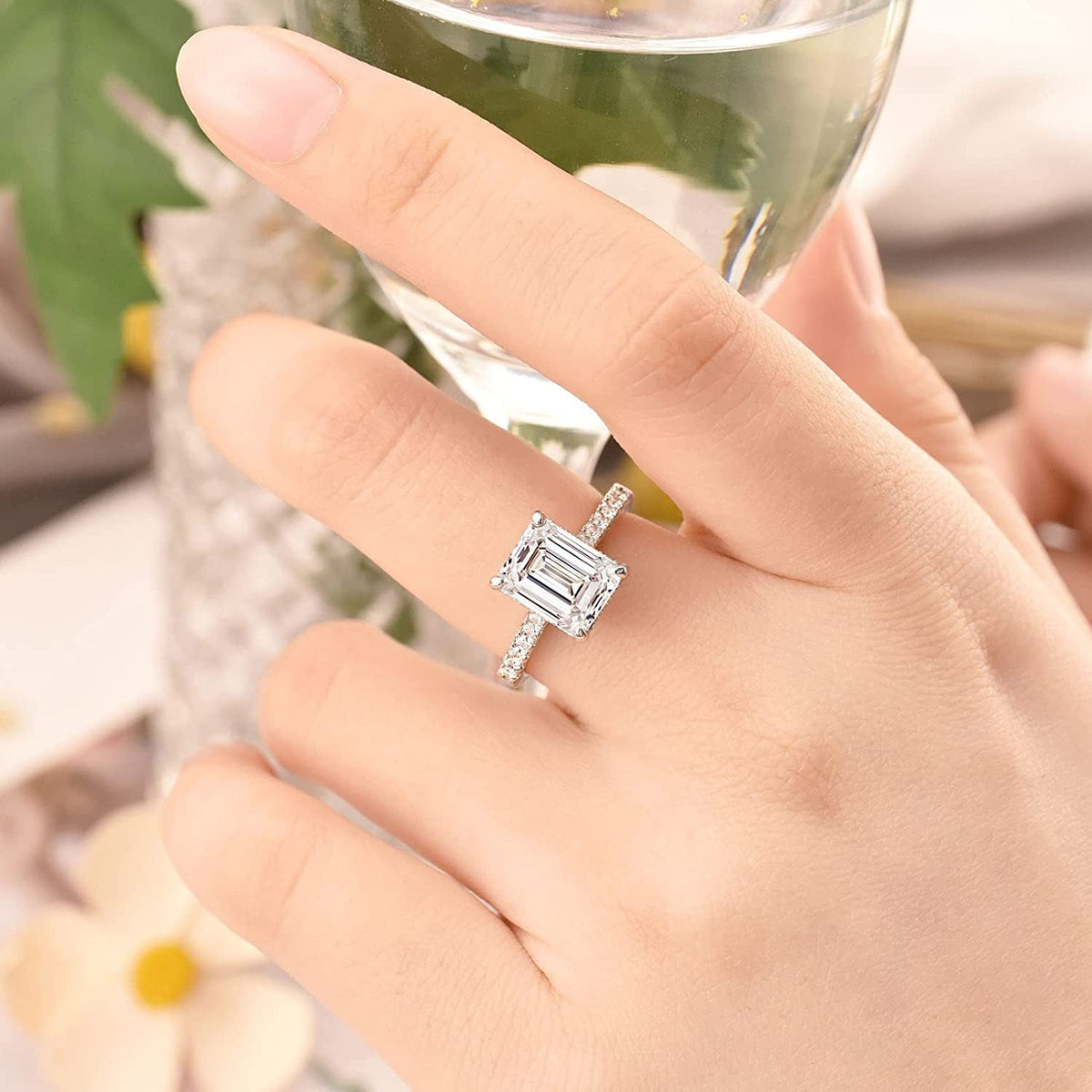 SHELOVES 3 Carat Emerald Cut Engagement Rings AAAAA White Cz 925 Sterling Silver