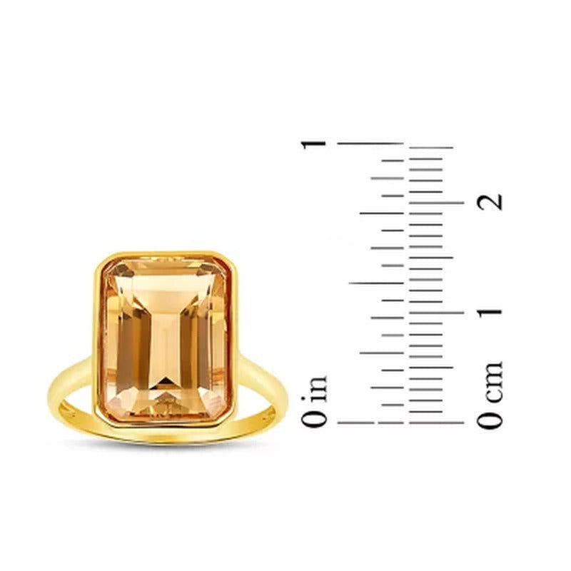 Citrine Emerald Shaped Ring in 14 Karat Yellow Gold