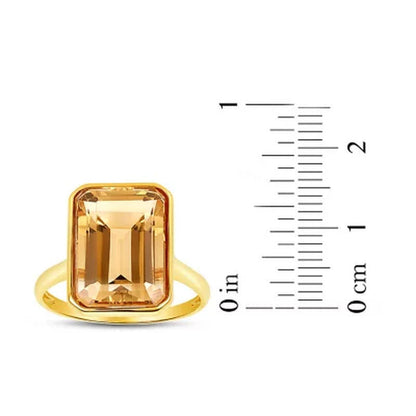 Citrine Emerald Shaped Ring in 14 Karat Yellow Gold