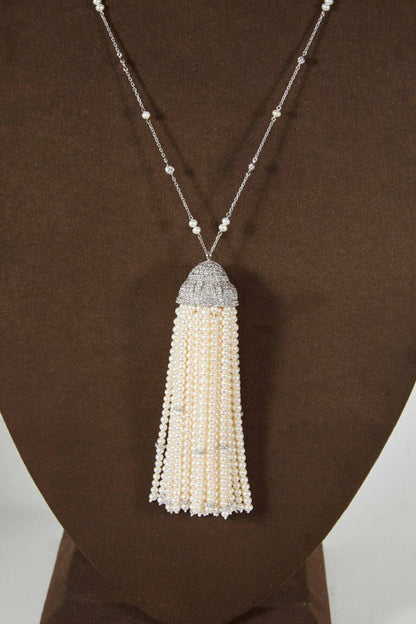 Important Pearl and Diamond Tassel Necklace
