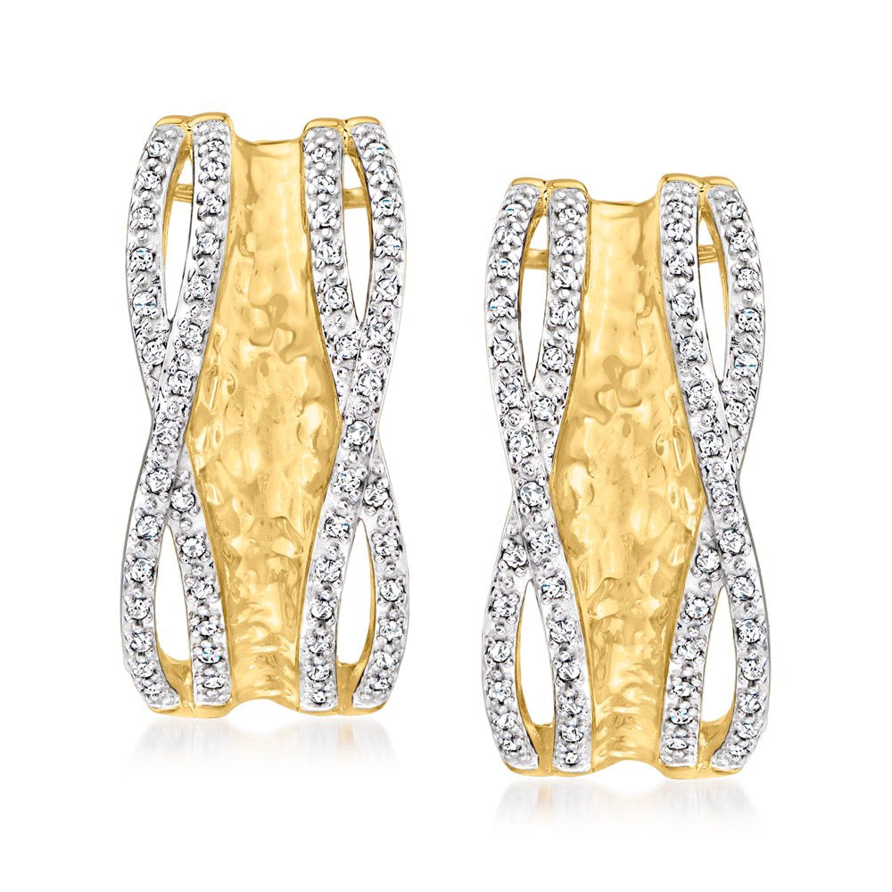 0.25 Ct. T.W. Diamond Hammered Hoop Earrings in 18Kt Gold over Sterling