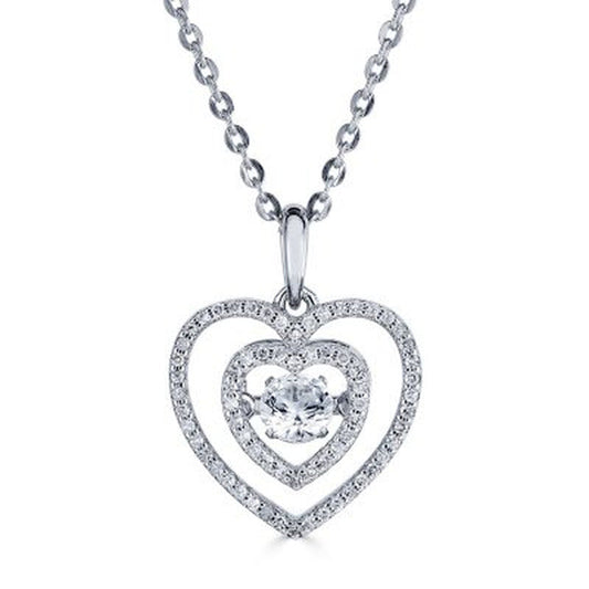 Sterling Silver Dancing Lab Created White Sapphire and 0.14 CT. T.W. Diamond Hea