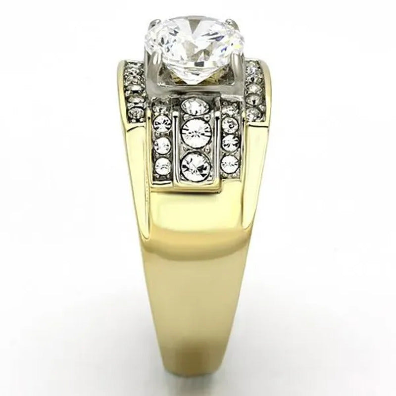 Men'S 2.80 Ct round Cut 14K Gold Plated Stainless Steel Simulated Diamond Ring