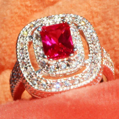 Princess 925 Silver Natural Ruby Gemstones Birthstone Bride Wedding Engagement S