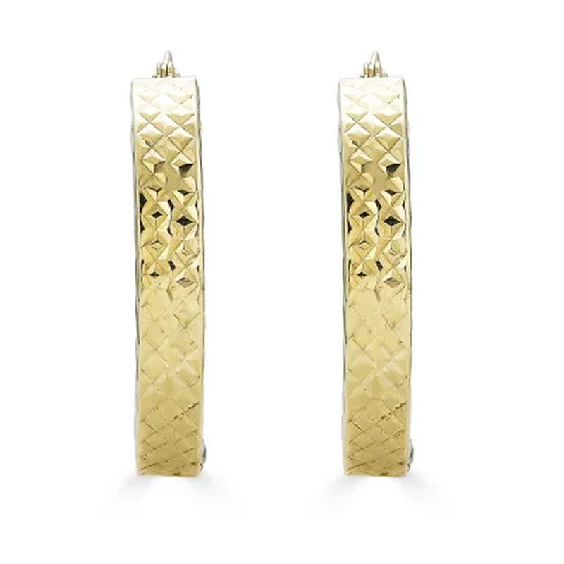 14K Two-Tone Diamond Cut Hoop Earrings