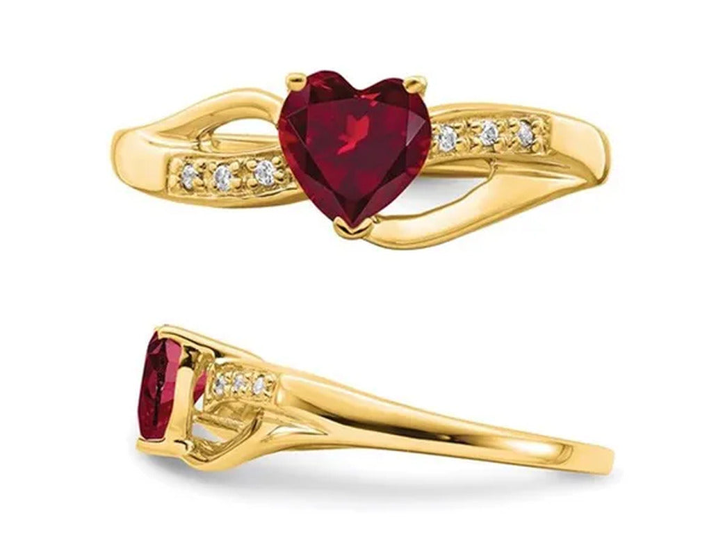3/4 Carat (Ctw) Lab Created Heart Ruby Ring in 14K Yellow Gold