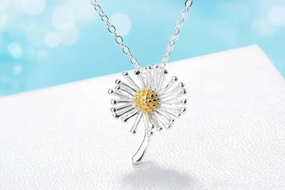 Elegant Daisy Flower Pendant 925 Sterling Silver Chain Necklace for Women Girl