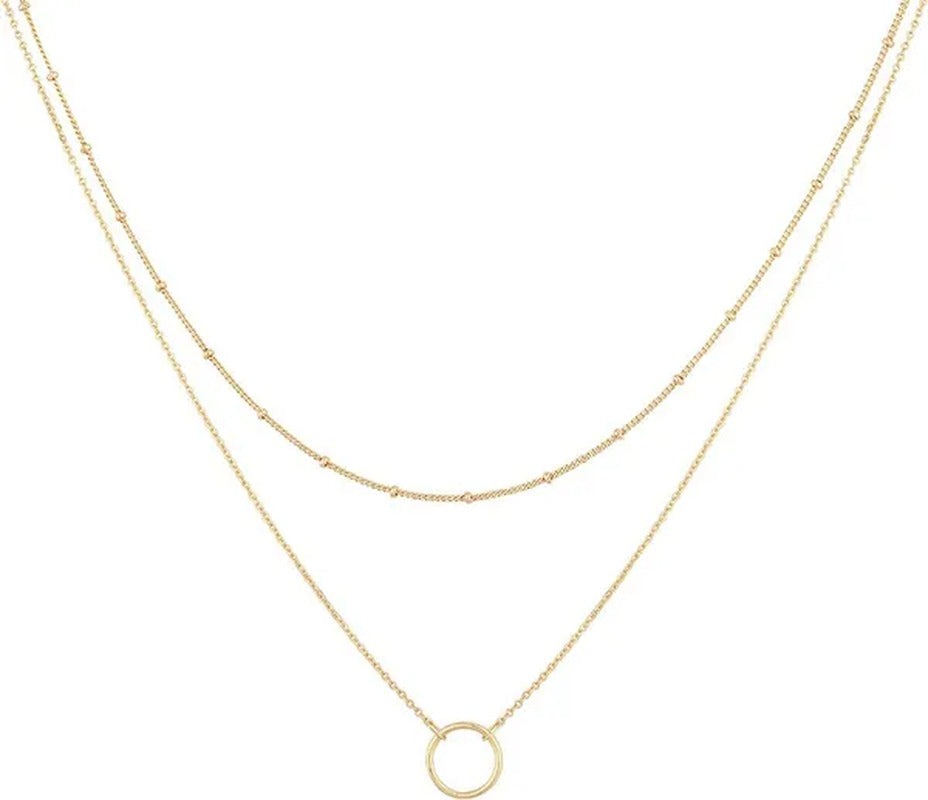 Layered Necklace Pendant Handcrafted 18K Gold Plated Delicate Circle Gold Neckla