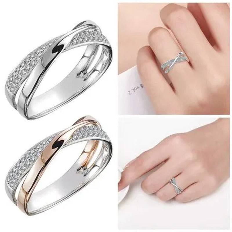 Newest Fresh Two Tone X Shape Cross Rose Gold Ring Fashion Wedding Engagement Di