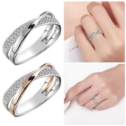 Newest Fresh Two Tone X Shape Cross Rose Gold Ring Fashion Wedding Engagement Di