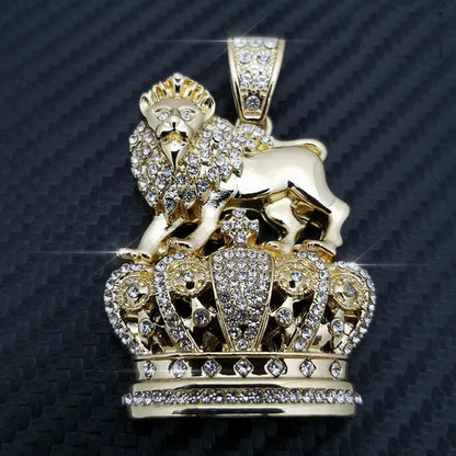 Full Iced Hip Hop Rapper'S Lion King Crown Fashion Pendant & 5Mm 30" Rope Chain