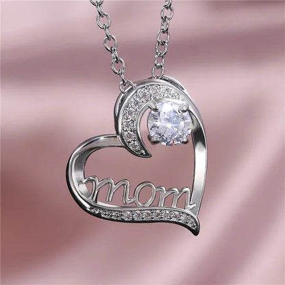Love Mum Silver Plated Ruby MOM Character Emerald Necklace Jewelry Family Birthd