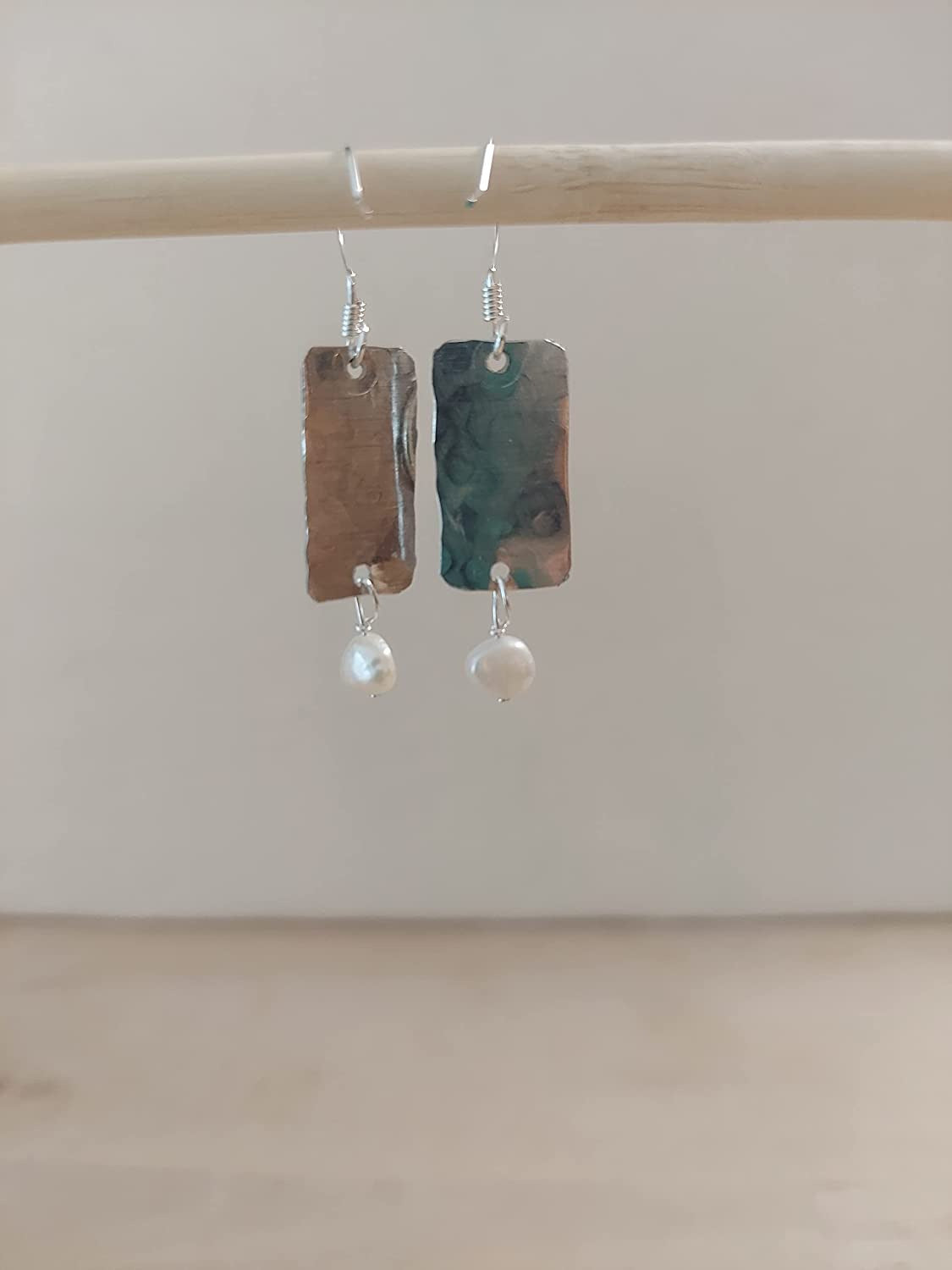 Handmade Lightweight Sapphire Blue and White Pearl Rectangle Drop Womens Earring
