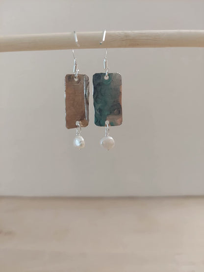 Handmade Lightweight Sapphire Blue and White Pearl Rectangle Drop Womens Earring