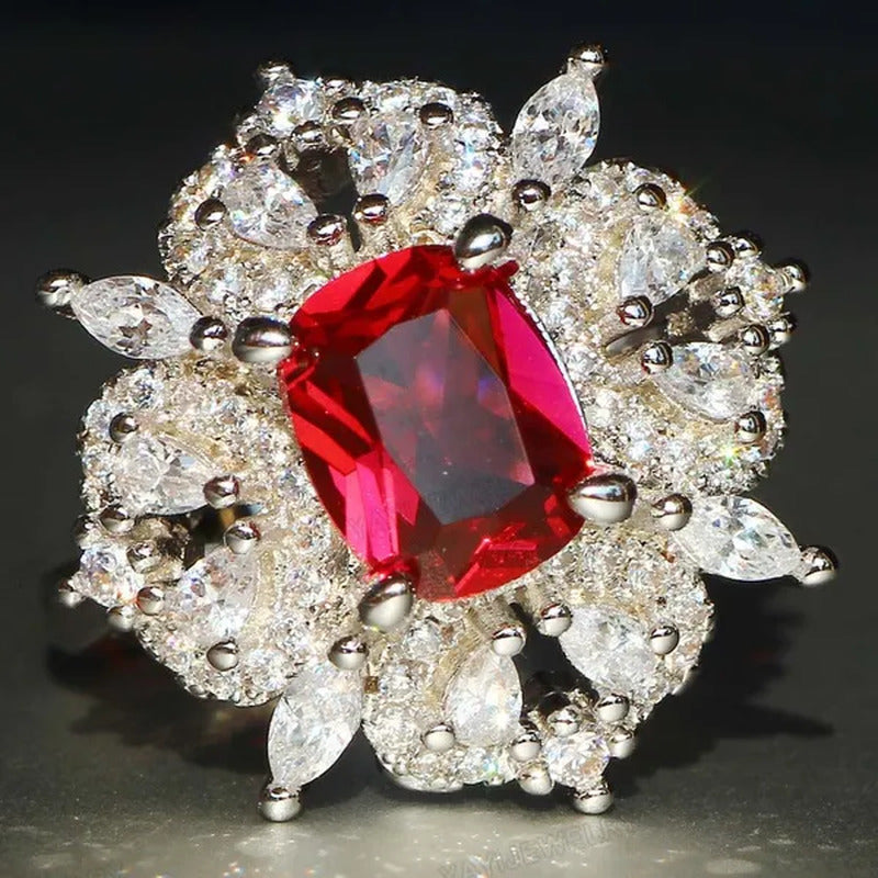 Gorgeous 925 Silver Natural Gemstones White Sapphire & Ruby Ring Wedding Birthst