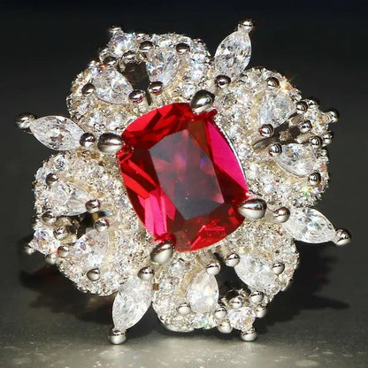 Gorgeous 925 Silver Natural Gemstones White Sapphire & Ruby Ring Wedding Birthst