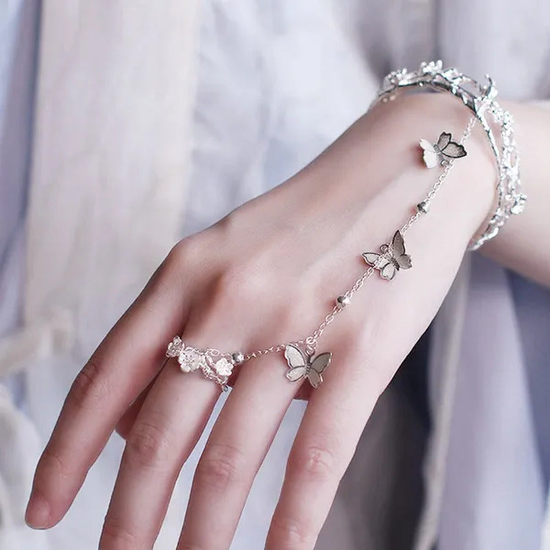 Antique Style Butterfly Bell Ring Bracelet Chinese Clothing Hand Jewelry Adjusta