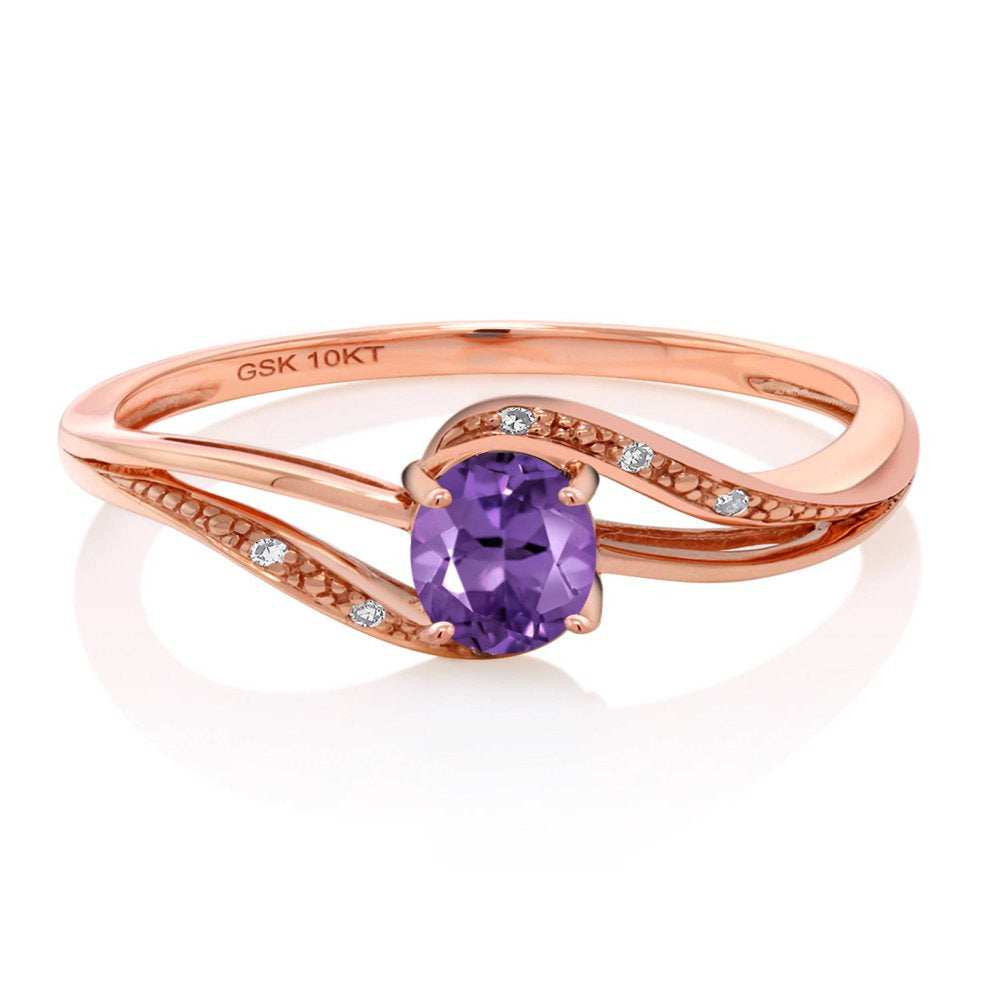 10K Rose Gold Purple Amethyst and Diamond Women Engagement Bypass Ring (0.39 Ctt