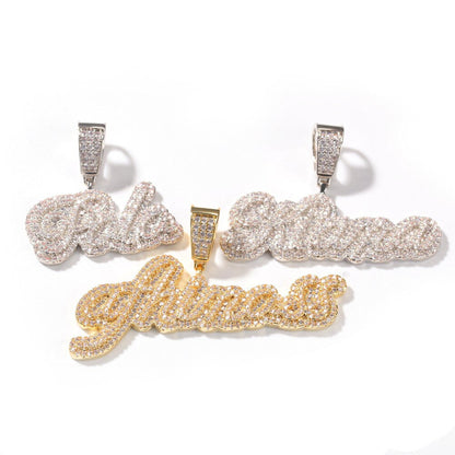 Small Custom Name Necklace Cursive Letter with Tennis Chain Cubic Zirconia