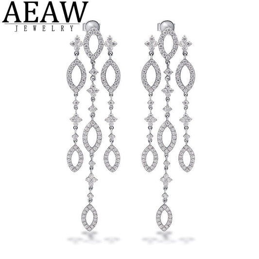 New Fashion Real Solid 10K Gold Moissanite Drop Earrings for Women Elegant