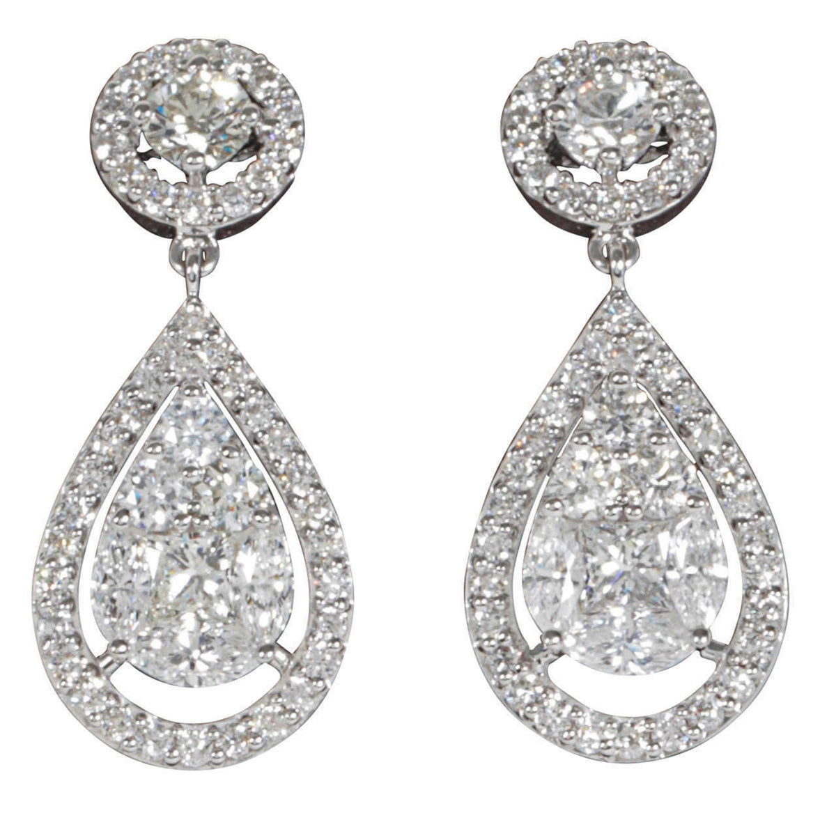 DIAMOND EARRING MARQUISE PRINCESS ROUND BRILLIANT SET CLUSTER EARRING