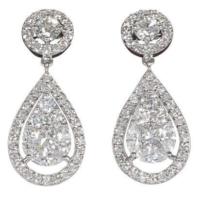 DIAMOND EARRING MARQUISE PRINCESS ROUND BRILLIANT SET CLUSTER EARRING